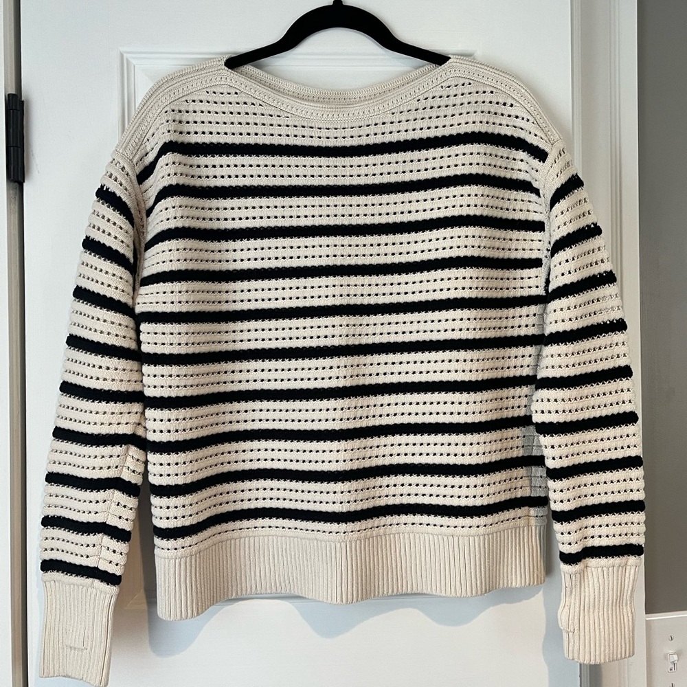 Lululemon Cotton Crochet Mesh Pullover Striped Sweater